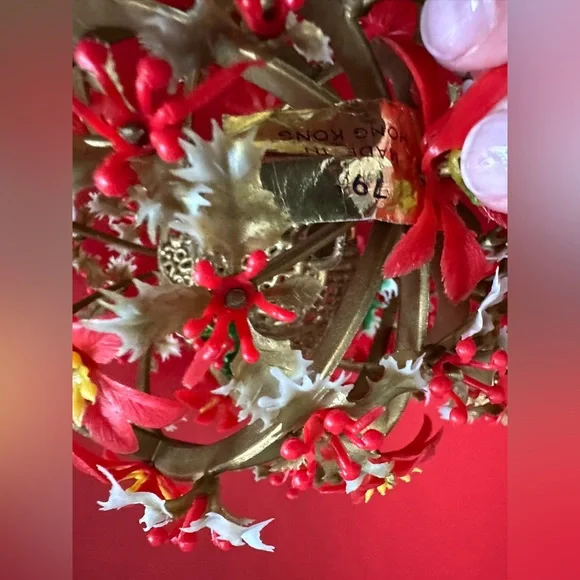 Set of 2 Bell Balls VINTAGE Mistletoe and Poinsettia Kissing Christmas - Picture 7 of 8